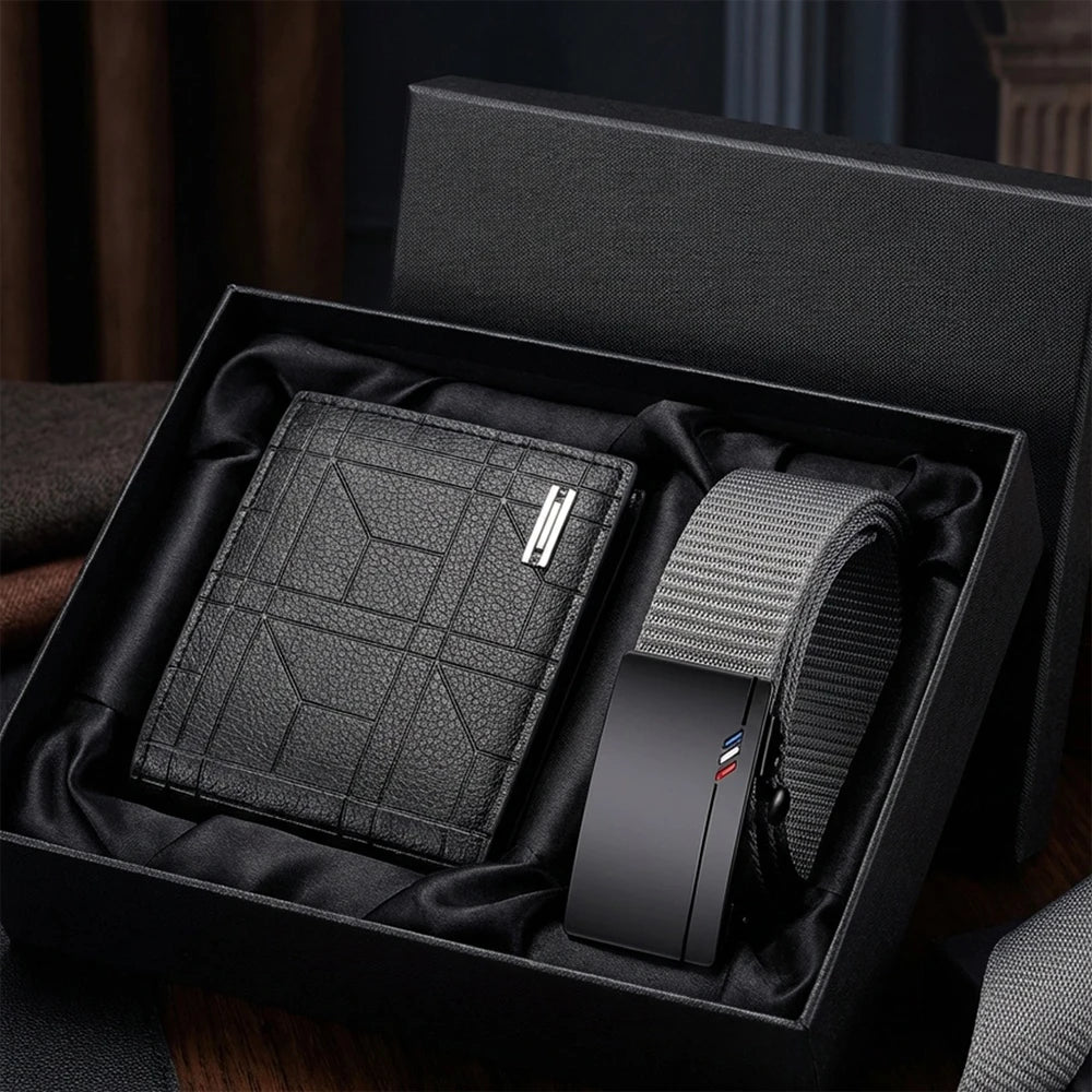 2pcs Fashion Simple Men's Belt Wallet Set High Quality Men's Casual Sports Belt Accessories Birthday and Holiday Gifts for Dad