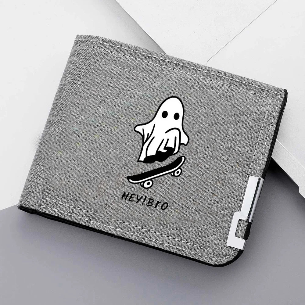 Men's Canvas Double-fold Wallet, Multi-Functional Credit Card Holder, Cartoon Short Wallet For Men