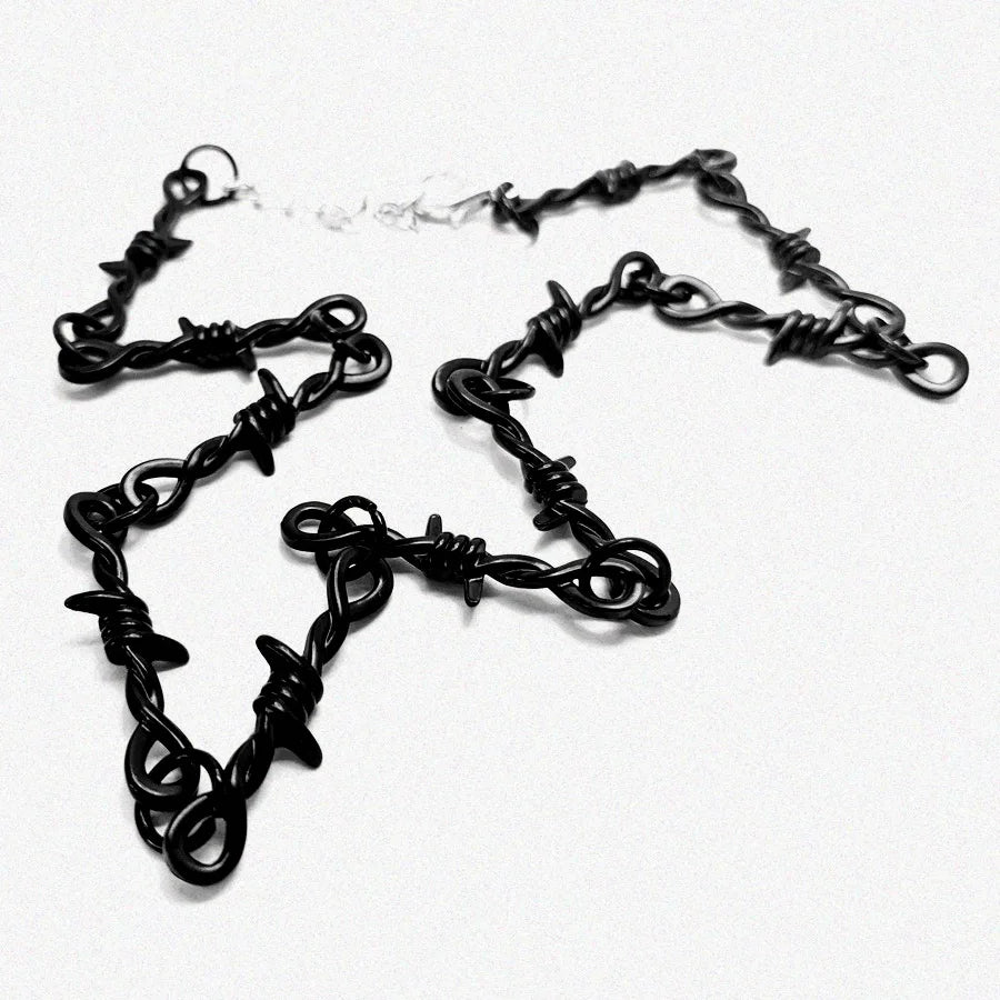 Y2K Punk Personality Wire Brambles Iron Black Bracelet Necklace for Women Men Hip-hop Rock Thorns Choker Chain Goth Jewelry Gift