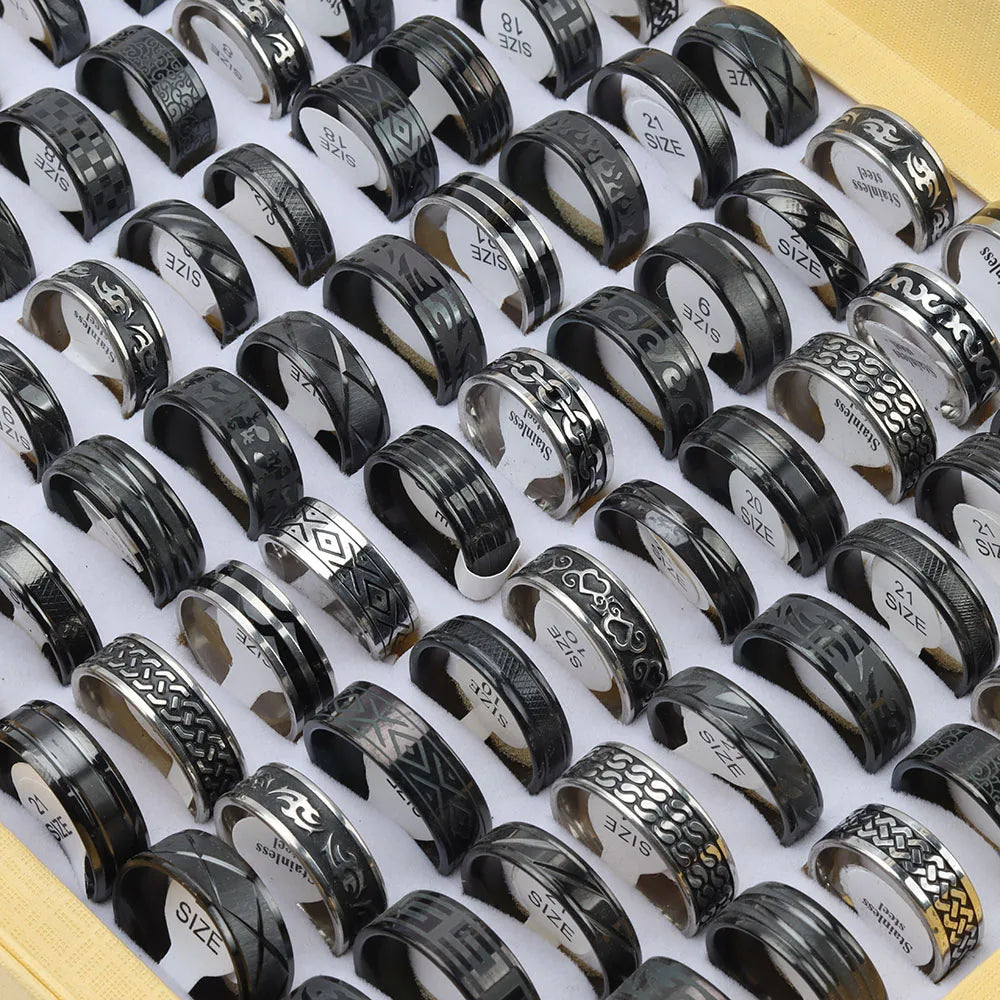 24Pcs/Lot Classic Stainless Steel Rings For Women Men Mix Style Fashion Black Drop Oil Jewelry Party Gifts