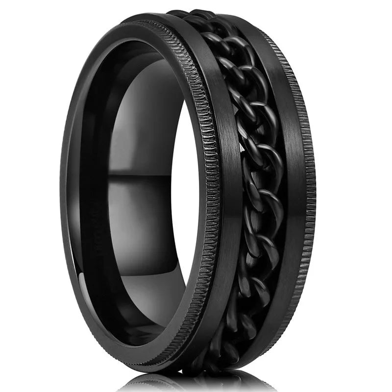2023 Trendy Men's 8mm Black Titanium Wedding Band Rings Double Black Groove Beveled Edge Stainless Steel Engagement Ring For Men