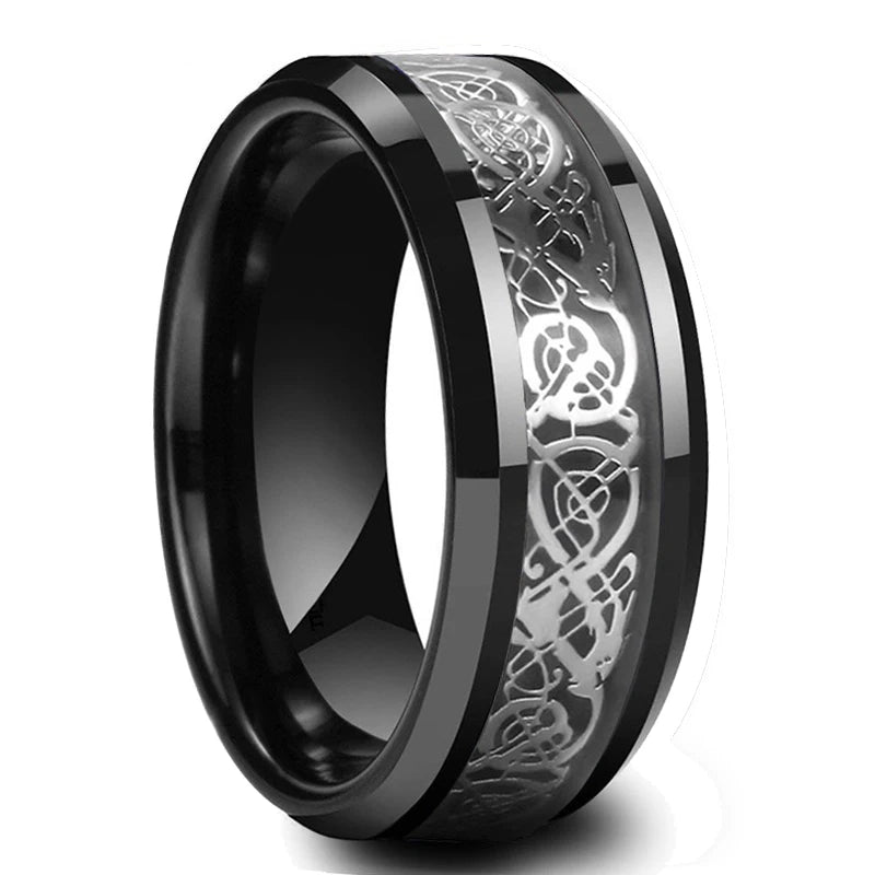 2023 Trendy Men's 8mm Black Titanium Wedding Band Rings Double Black Groove Beveled Edge Stainless Steel Engagement Ring For Men