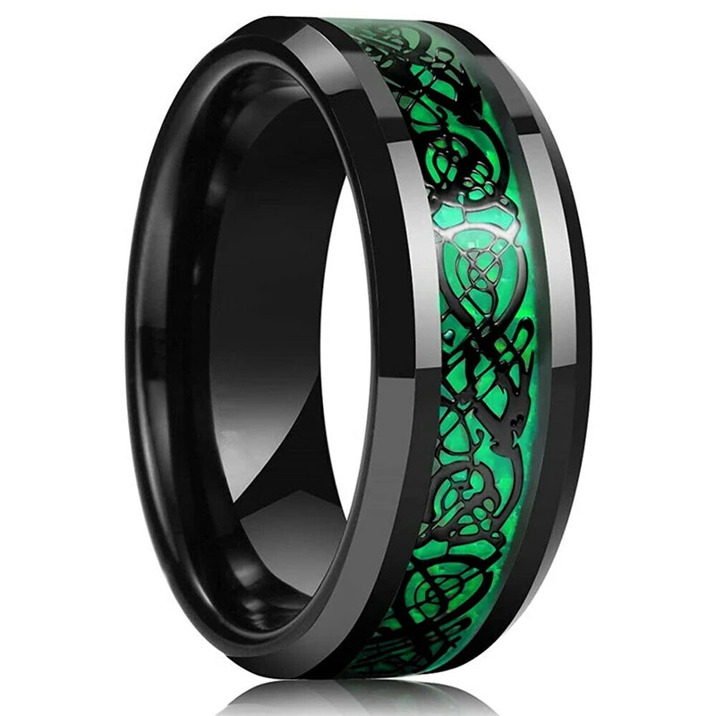 2023 Trendy Men's 8mm Black Titanium Wedding Band Rings Double Black Groove Beveled Edge Stainless Steel Engagement Ring For Men