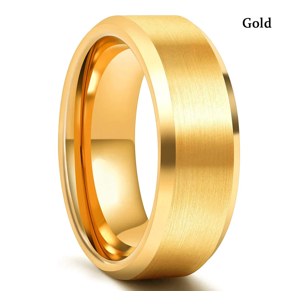 2023 Trendy Men's 8mm Black Titanium Wedding Band Rings Double Black Groove Beveled Edge Stainless Steel Engagement Ring For Men