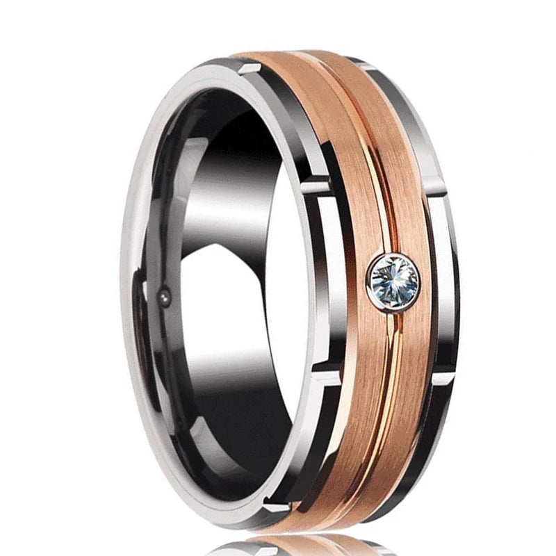 2023 Trendy Men's 8mm Black Titanium Wedding Band Rings Double Black Groove Beveled Edge Stainless Steel Engagement Ring For Men