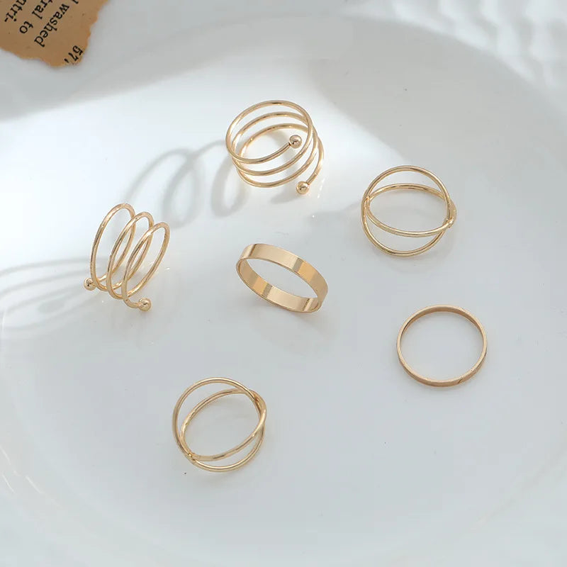 JWER 6Pcs/set Punk Finger Rings Minimalist Smooth black Geometric Metal Rings for Women Girls Party Jewelry Bijoux Femme