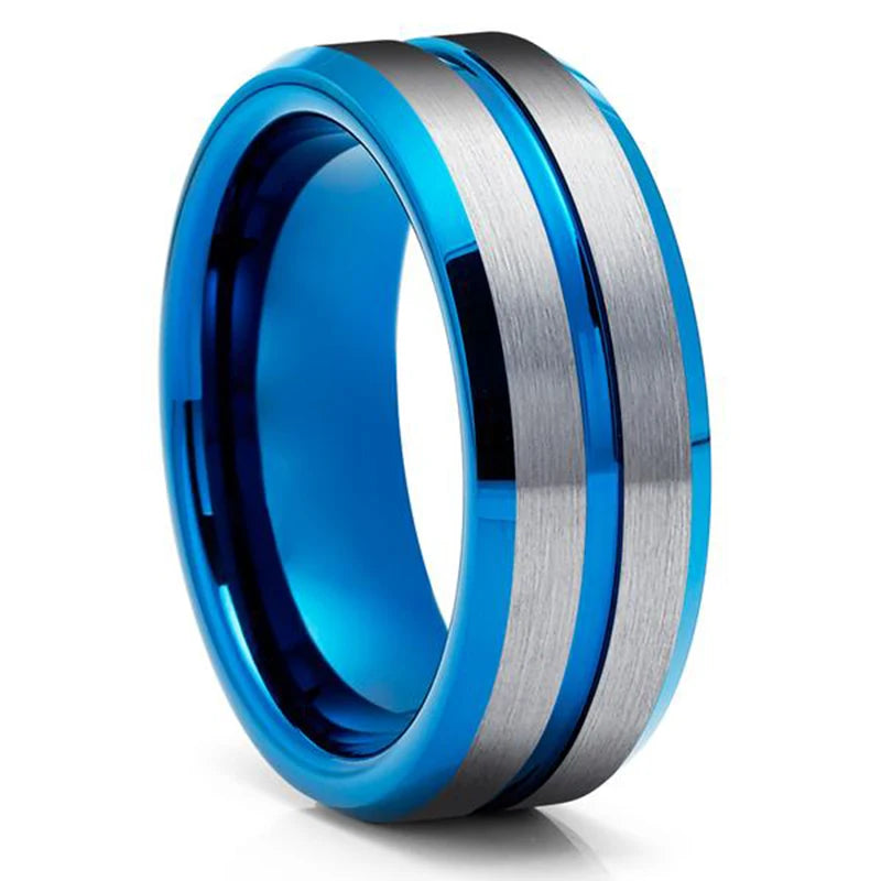 2023 Trendy Men's 8mm Black Titanium Wedding Band Rings Double Black Groove Beveled Edge Stainless Steel Engagement Ring For Men