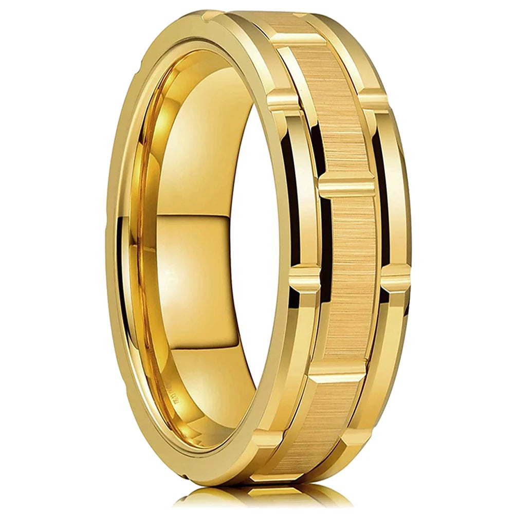 2023 Trendy Men's 8mm Black Titanium Wedding Band Rings Double Black Groove Beveled Edge Stainless Steel Engagement Ring For Men