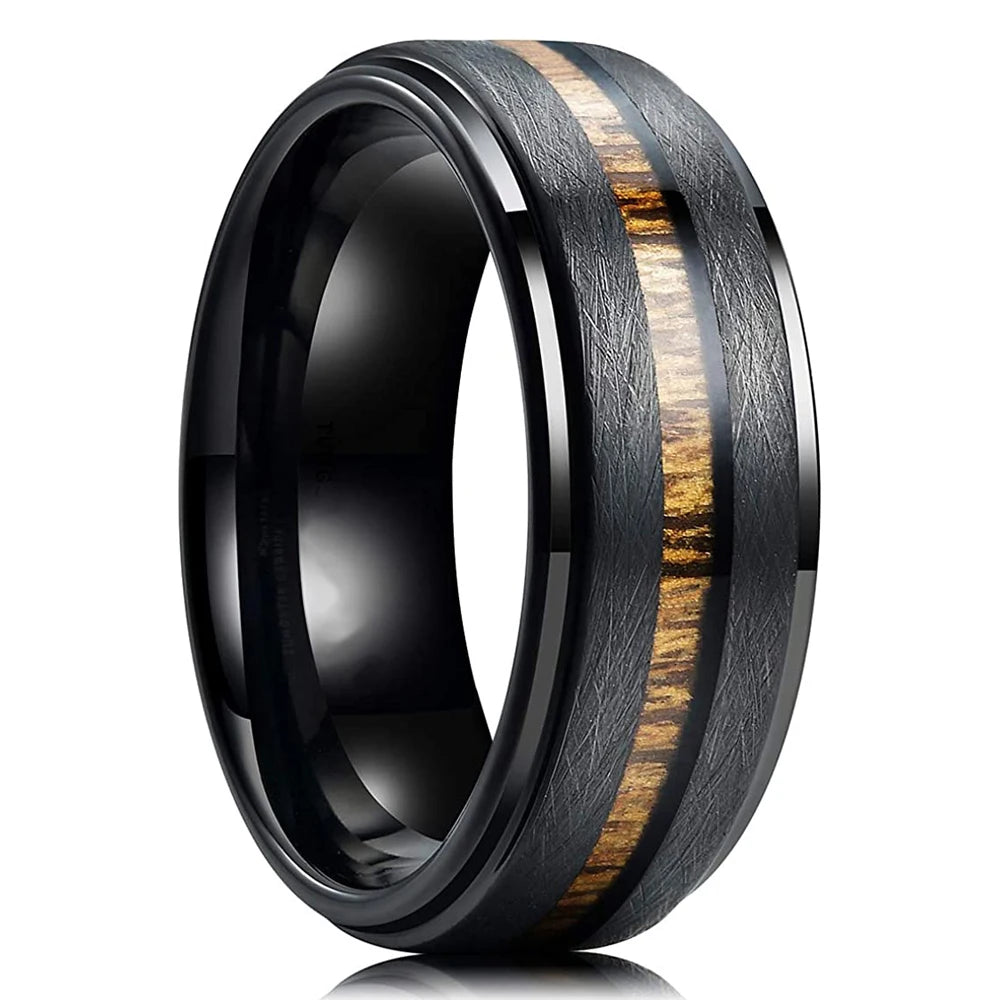 2023 Trendy Men's 8mm Black Titanium Wedding Band Rings Double Black Groove Beveled Edge Stainless Steel Engagement Ring For Men