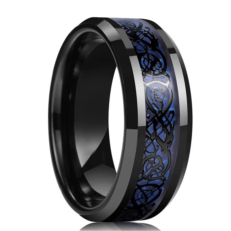 2023 Trendy Men's 8mm Black Titanium Wedding Band Rings Double Black Groove Beveled Edge Stainless Steel Engagement Ring For Men