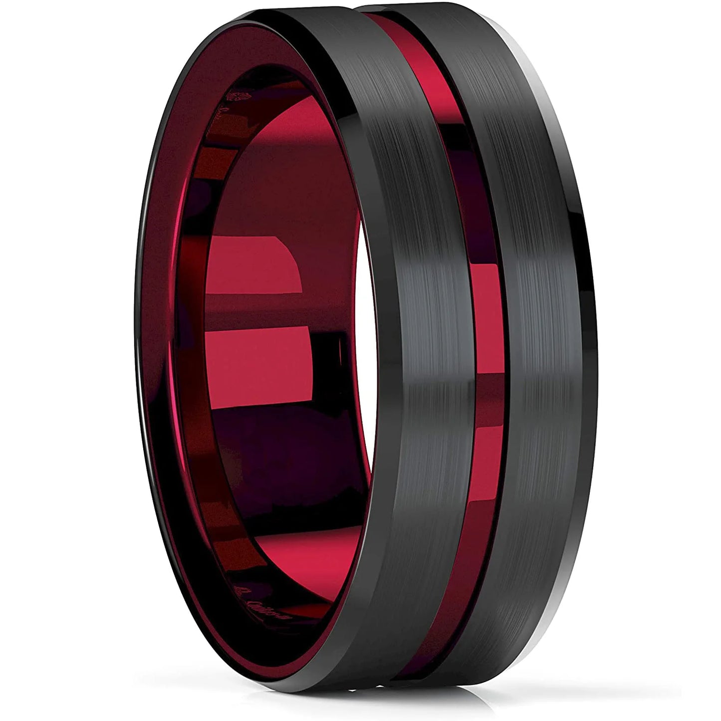 2023 Trendy Men's 8mm Black Titanium Wedding Band Rings Double Black Groove Beveled Edge Stainless Steel Engagement Ring For Men