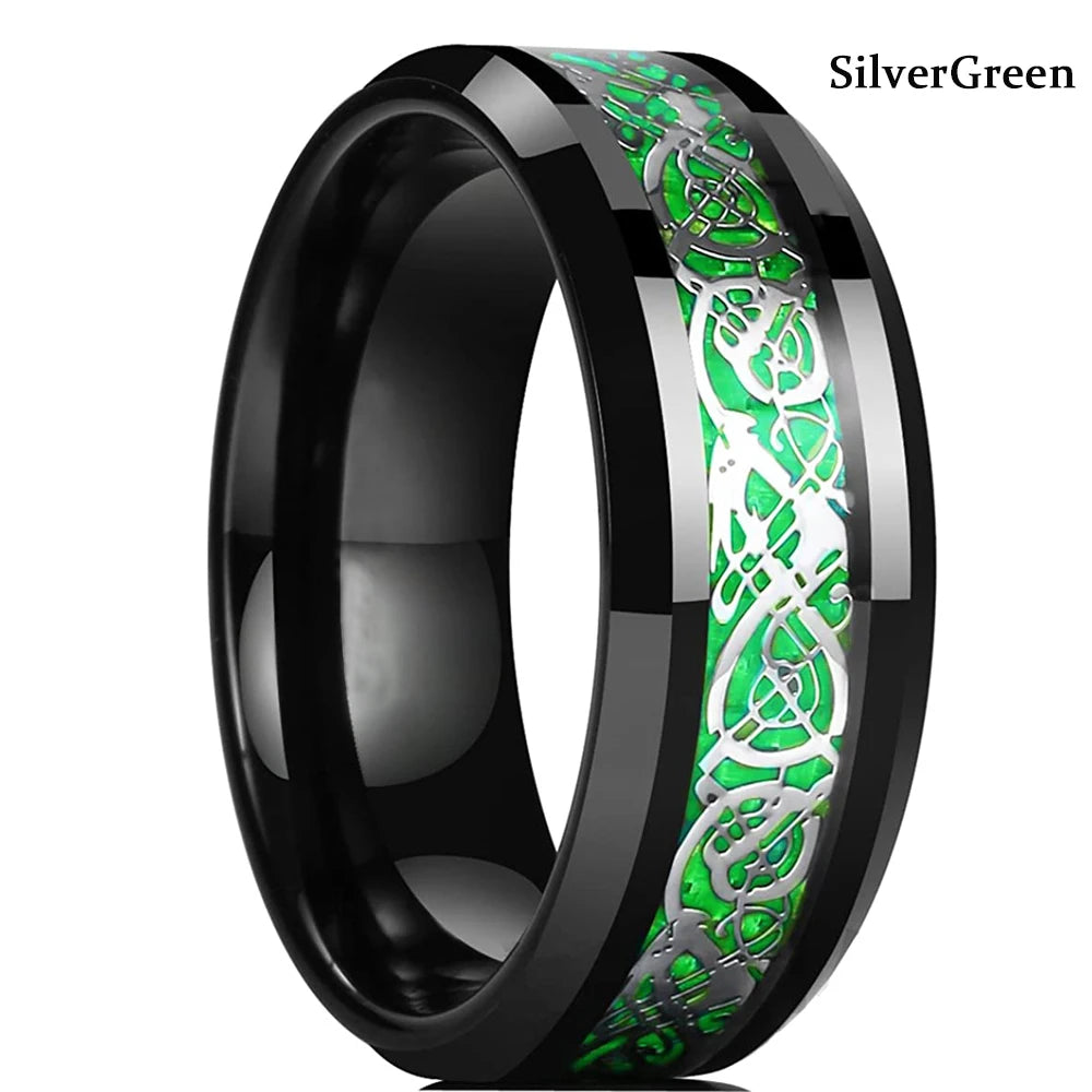 2023 Trendy Men's 8mm Black Titanium Wedding Band Rings Double Black Groove Beveled Edge Stainless Steel Engagement Ring For Men