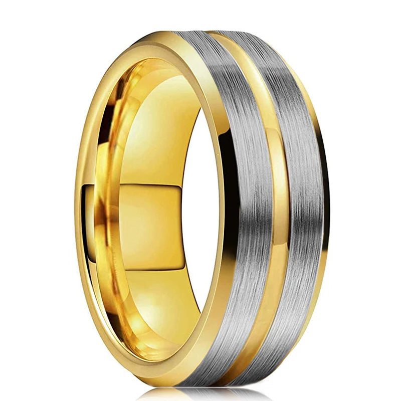 2023 Trendy Men's 8mm Black Titanium Wedding Band Rings Double Black Groove Beveled Edge Stainless Steel Engagement Ring For Men