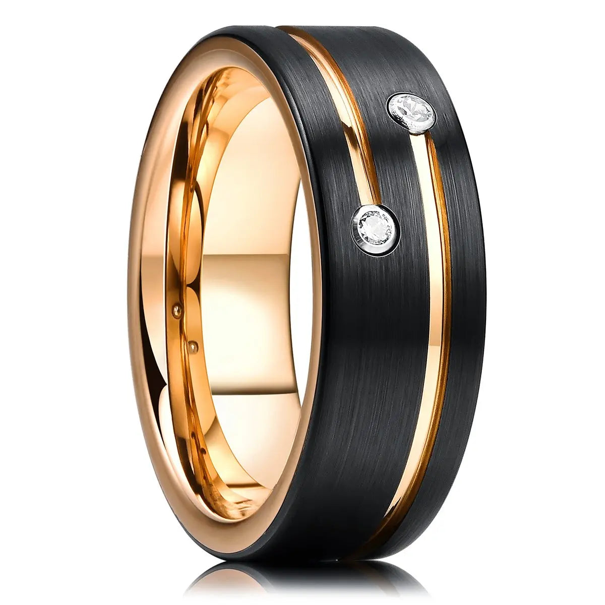 2023 Trendy Men's 8mm Black Titanium Wedding Band Rings Double Black Groove Beveled Edge Stainless Steel Engagement Ring For Men
