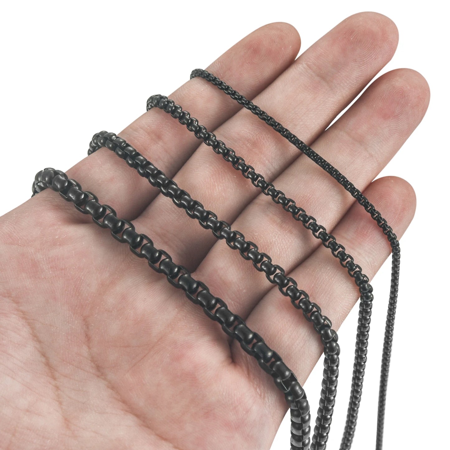 2/3/4/5mm Men's Black Plated Stainless Steel Square Rolo Box Chain Necklace for Women Men Metal Choker Jewelry Gift Accessories