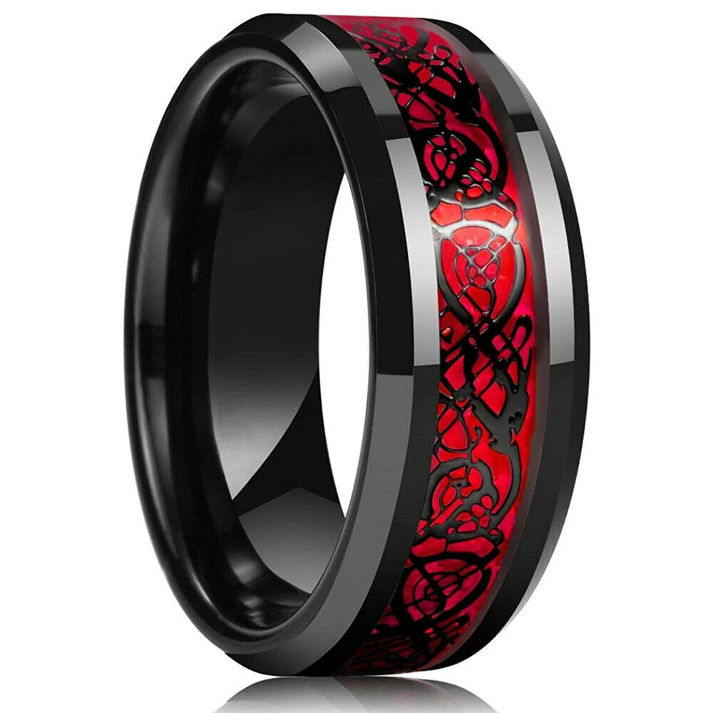 2023 Trendy Men's 8mm Black Titanium Wedding Band Rings Double Black Groove Beveled Edge Stainless Steel Engagement Ring For Men
