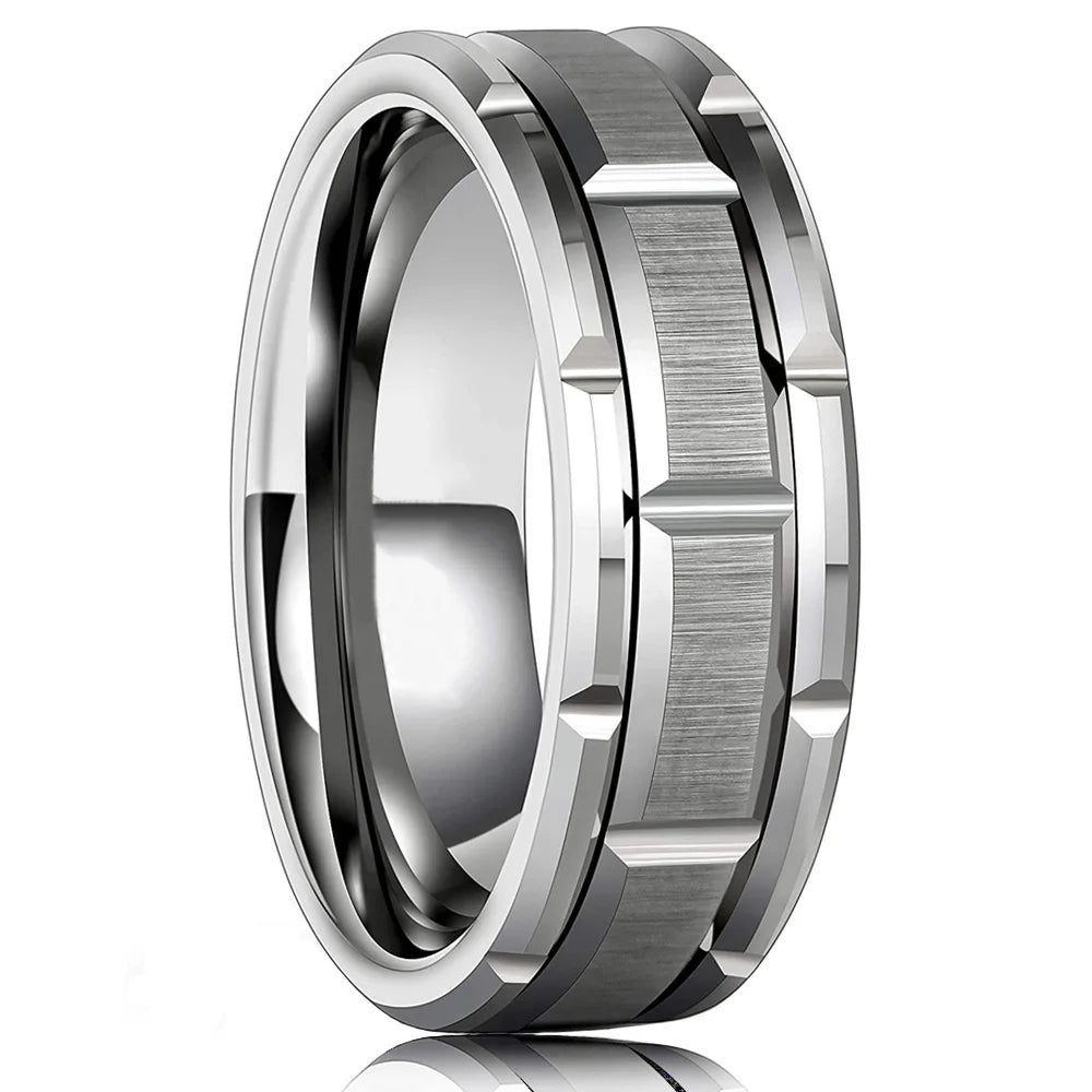 2023 Trendy Men's 8mm Black Titanium Wedding Band Rings Double Black Groove Beveled Edge Stainless Steel Engagement Ring For Men