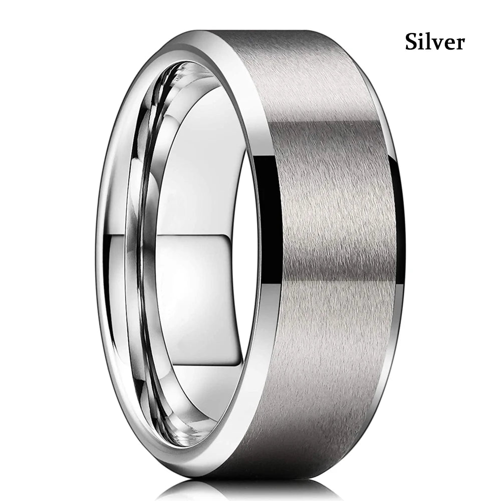2023 Trendy Men's 8mm Black Titanium Wedding Band Rings Double Black Groove Beveled Edge Stainless Steel Engagement Ring For Men