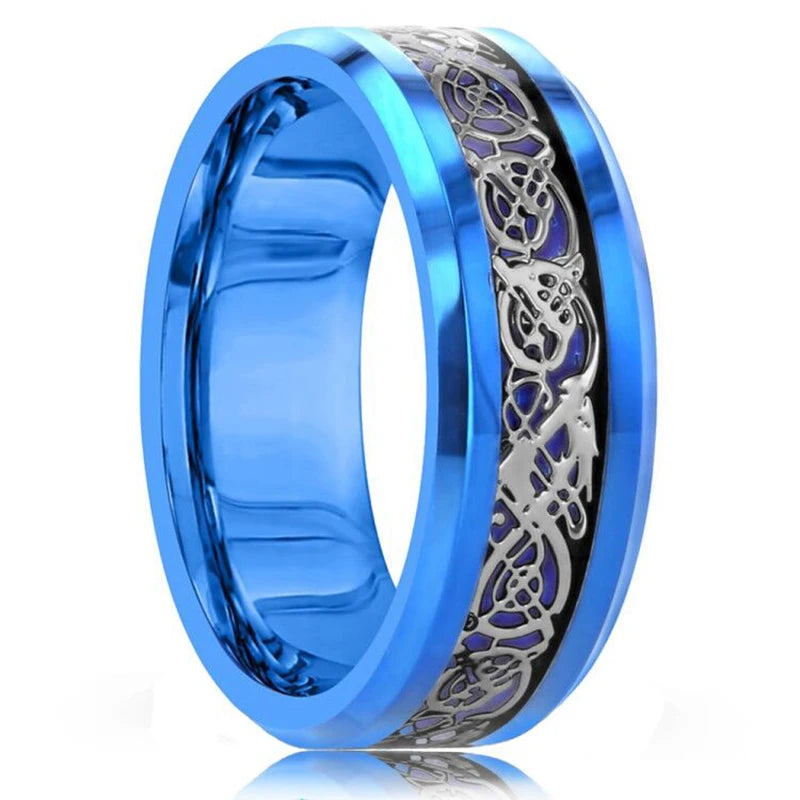 2023 Trendy Men's 8mm Black Titanium Wedding Band Rings Double Black Groove Beveled Edge Stainless Steel Engagement Ring For Men