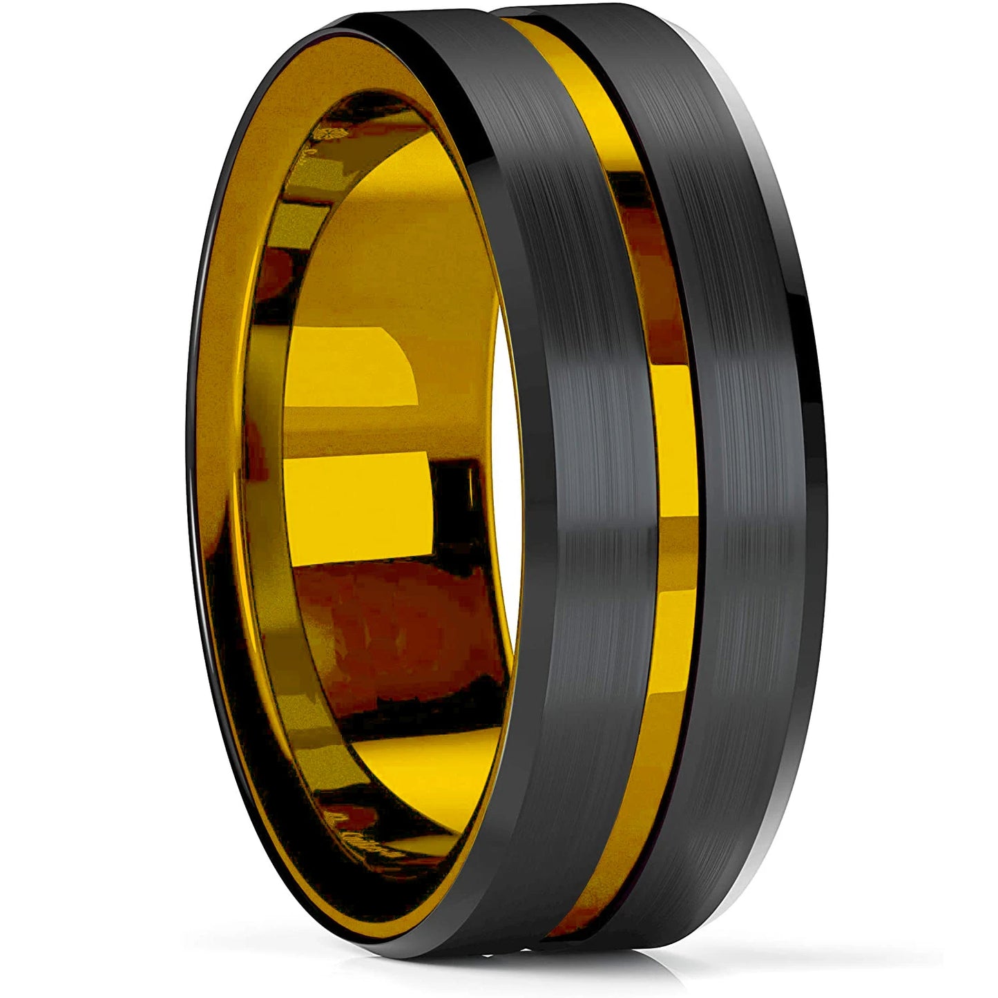 2023 Trendy Men's 8mm Black Titanium Wedding Band Rings Double Black Groove Beveled Edge Stainless Steel Engagement Ring For Men