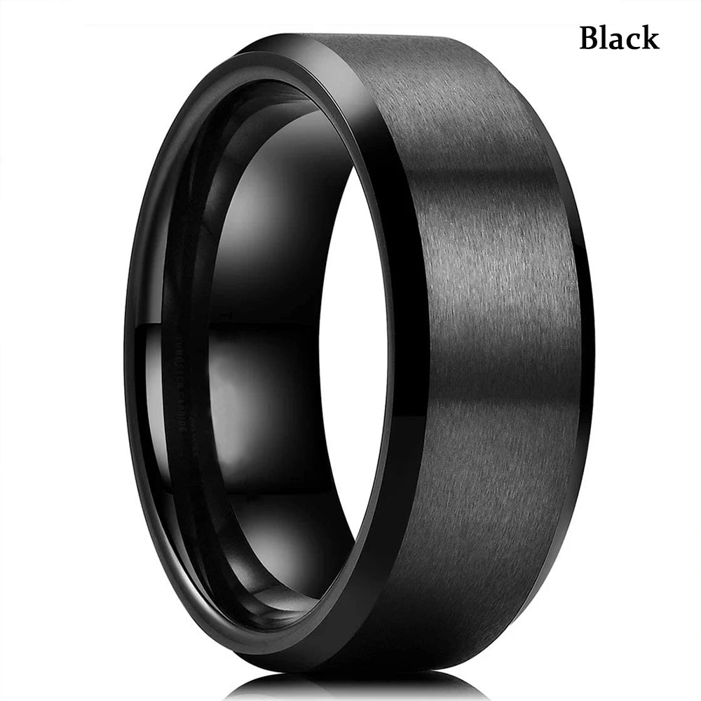 2023 Trendy Men's 8mm Black Titanium Wedding Band Rings Double Black Groove Beveled Edge Stainless Steel Engagement Ring For Men