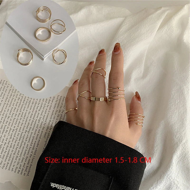 JWER 6Pcs/set Punk Finger Rings Minimalist Smooth black Geometric Metal Rings for Women Girls Party Jewelry Bijoux Femme
