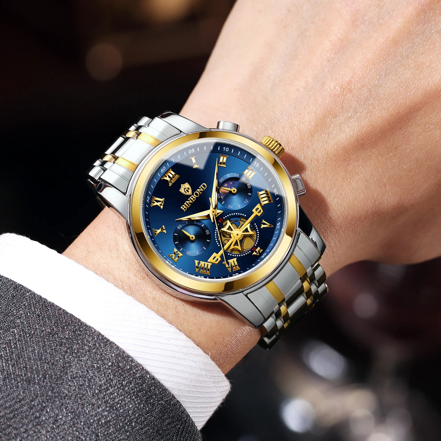 BINBOND Business Chronograph Men's Watch Accurate Quartz Watches For Men Luxury Luminous Waterproof Sports Watch Durable Reloj