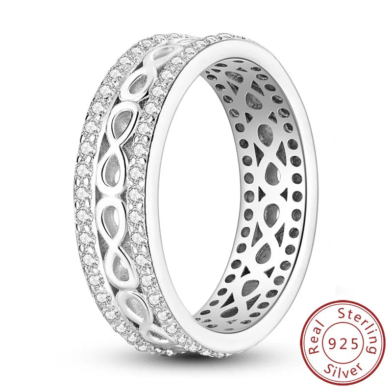 New Original 925 Sterling Silver Rings Stackable Infinite Silver Zircon Ring For Women Wedding Anniversary Birthday Jewelry Gift
