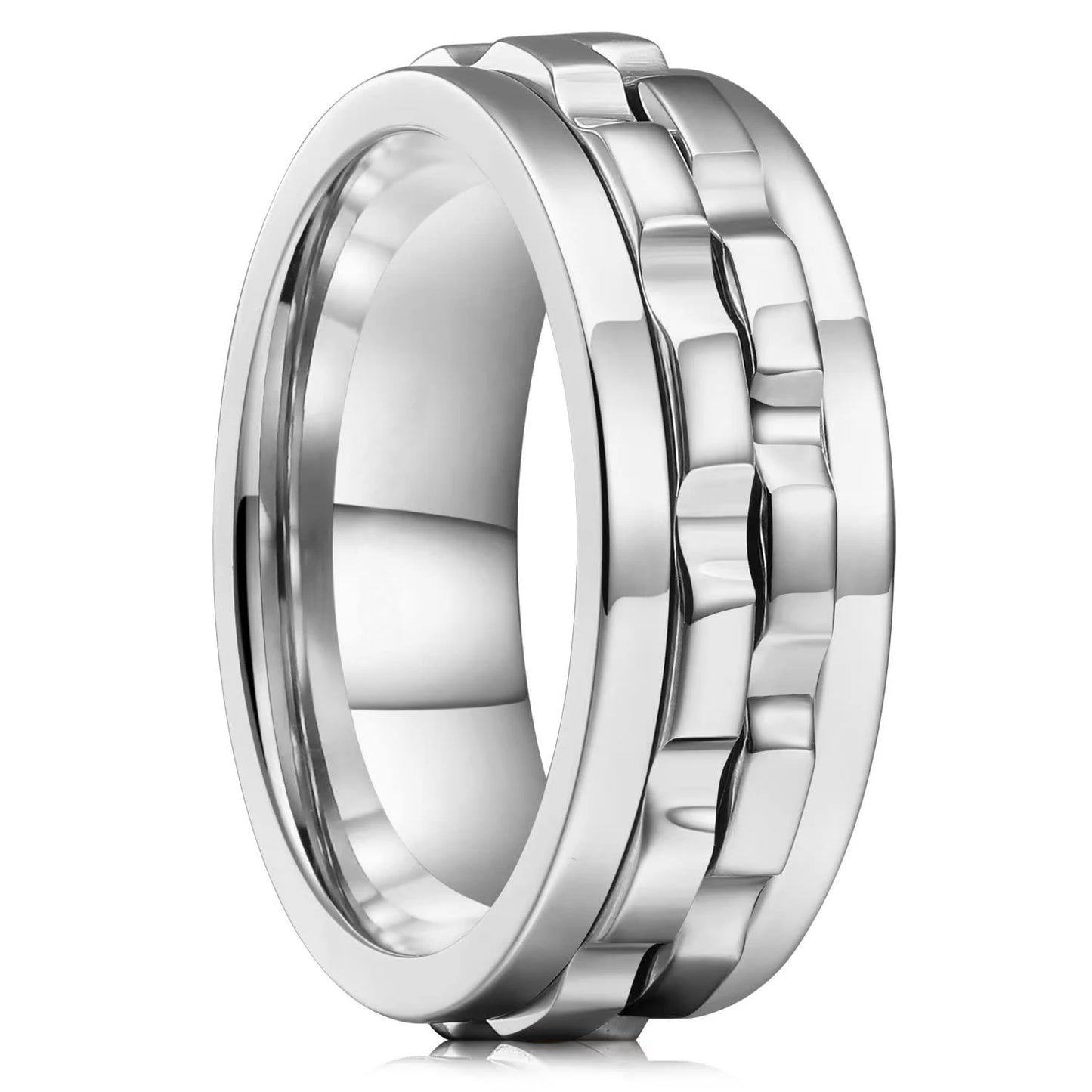 Fashion Punk Style Gear Rotating Anxiety Fidget Ring Titanium Steel Chain Spinner Rings For Men Rock Biker Wedding Party Jewelry