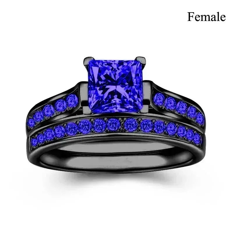 Charm Couple Rings Romantic Women Red Rhinestones Rings Set Trendy Men Stainless Steel Celtic Dragon Rings Wedding Band Jewelry