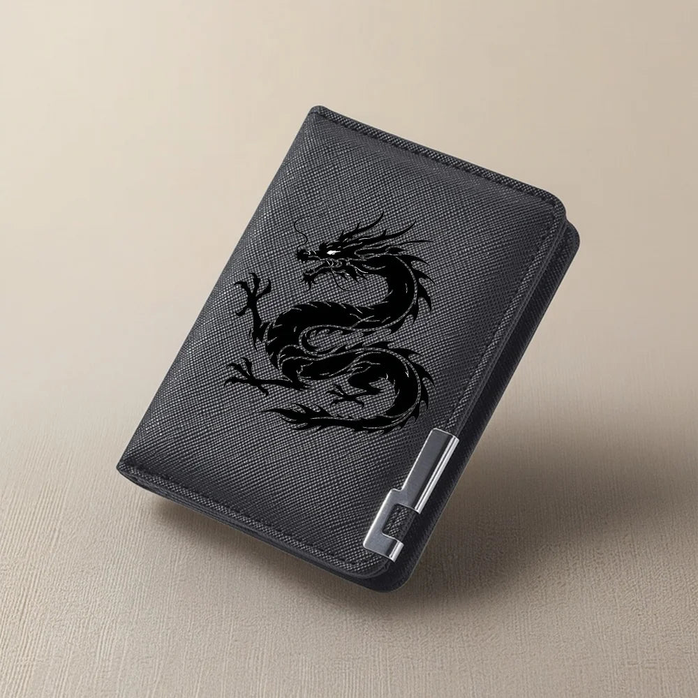 Men's Mini Multi-Functional Wallet Personalized Dragon Pattern PU Leather Credit Card Storage Wallet