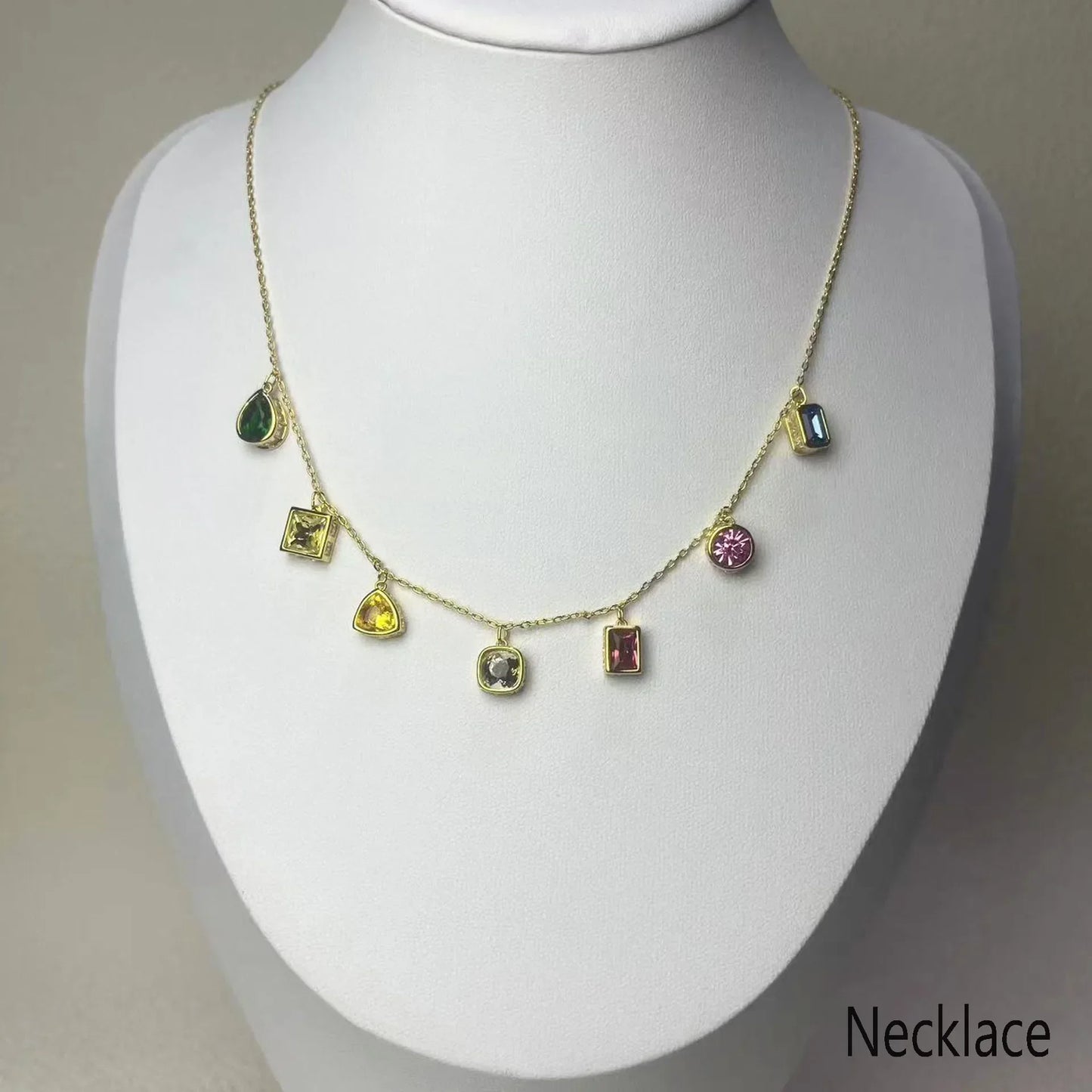 Princess Rainbow Water Drop Crystal Necklace Earrings Ring Bracelet  Charming for Women Fine Jewelry Set Trendy Party Accessorie