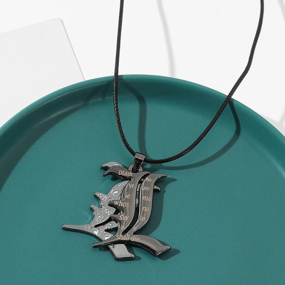Anime Death Note L Logo Pendant Necklace Cross Black Rope Leather Choker Fashion Mystery Jewelry Accessory for Men Women