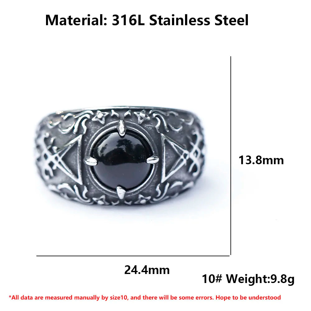 2023 New Updated Design Lucifer Satan Signet Ring For Men With Black Stone Stainless Steel Vintage Jewelry Gift free shipping