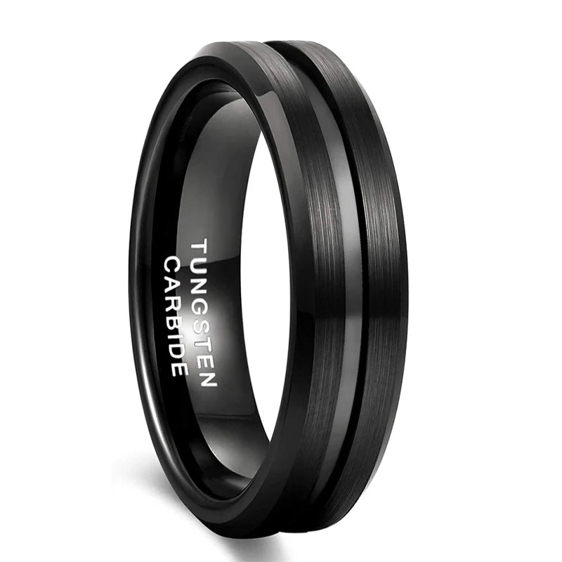 Somen Men Ring Black Tungsten Carbide Ring 6mm 8mm Groove Brushed Wedding Band Male Engagement Rings Anel Masculino Comfort Fit