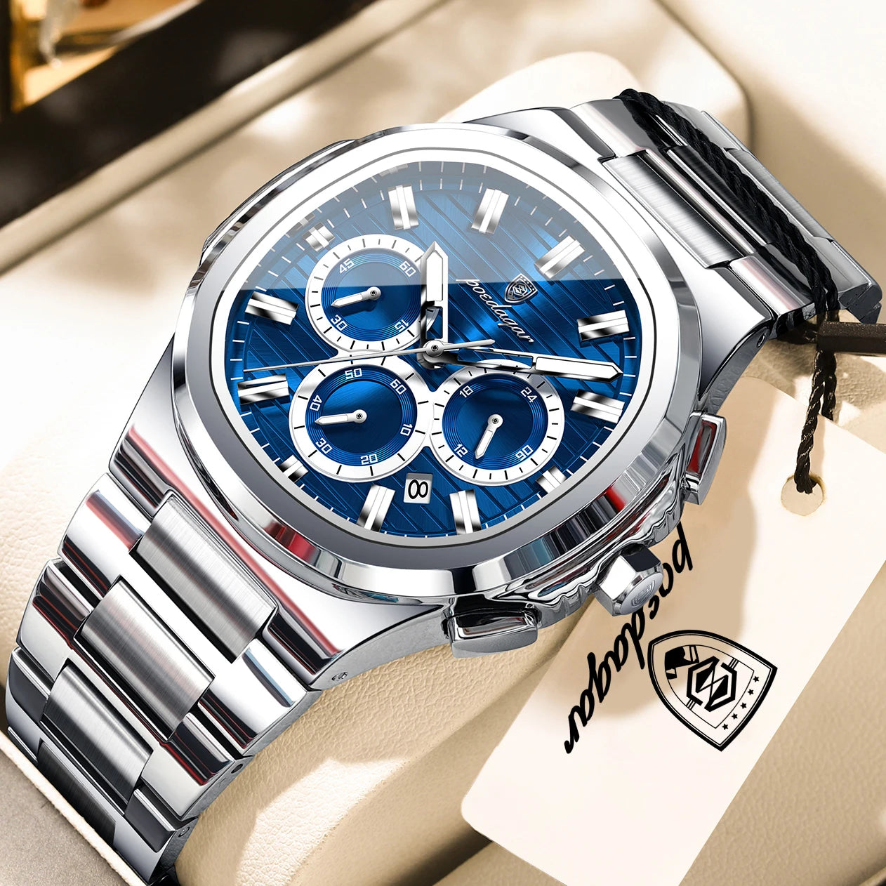 POEDAGAR Top Luxury Man Watch Waterproof Stainless Steel Luminous Men Clock Date Chronograph Quartz Business Men's Watches Reloj