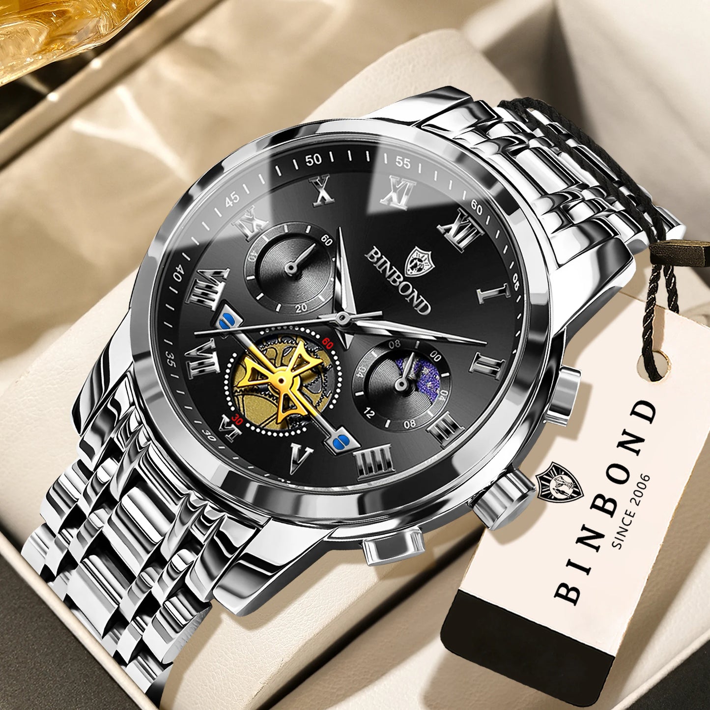 BINBOND Business Chronograph Men's Watch Accurate Quartz Watches For Men Luxury Luminous Waterproof Sports Watch Durable Reloj