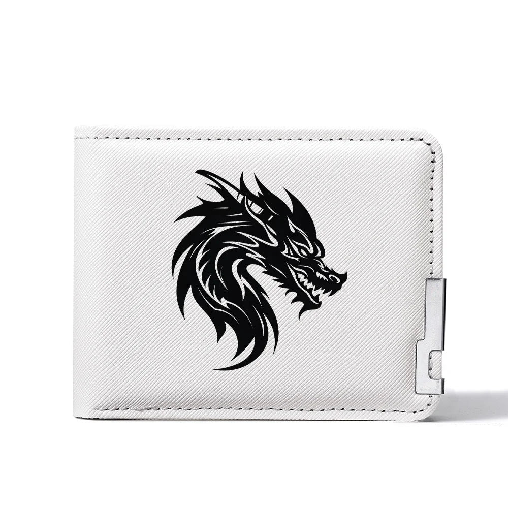 Men's Short Wallet PU Leather with Personalized Dragon Head Pattern Multi-functional Credit Card Storage Wallet