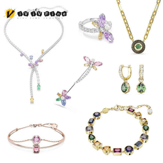 Princess Rainbow Water Drop Crystal Necklace Earrings Ring Bracelet  Charming for Women Fine Jewelry Set Trendy Party Accessorie