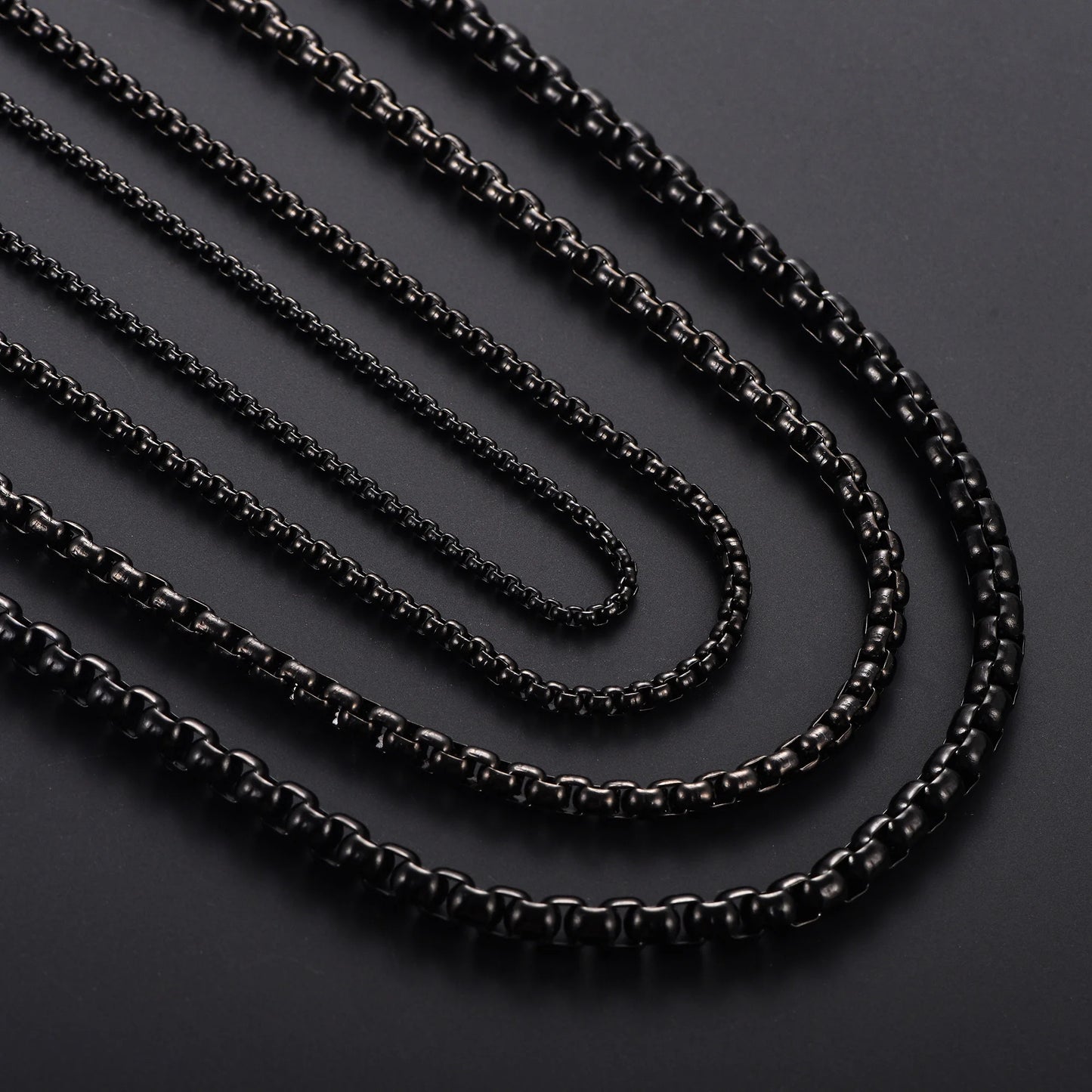 2/3/4/5mm Men's Black Plated Stainless Steel Square Rolo Box Chain Necklace for Women Men Metal Choker Jewelry Gift Accessories