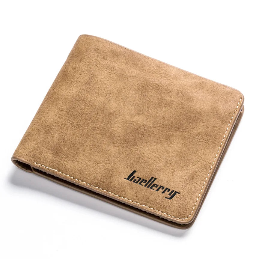 Baellerry Men's Thin Sanded Leather Short Wallet Multi Card Holder Simple Business Driver's License Card Organizer