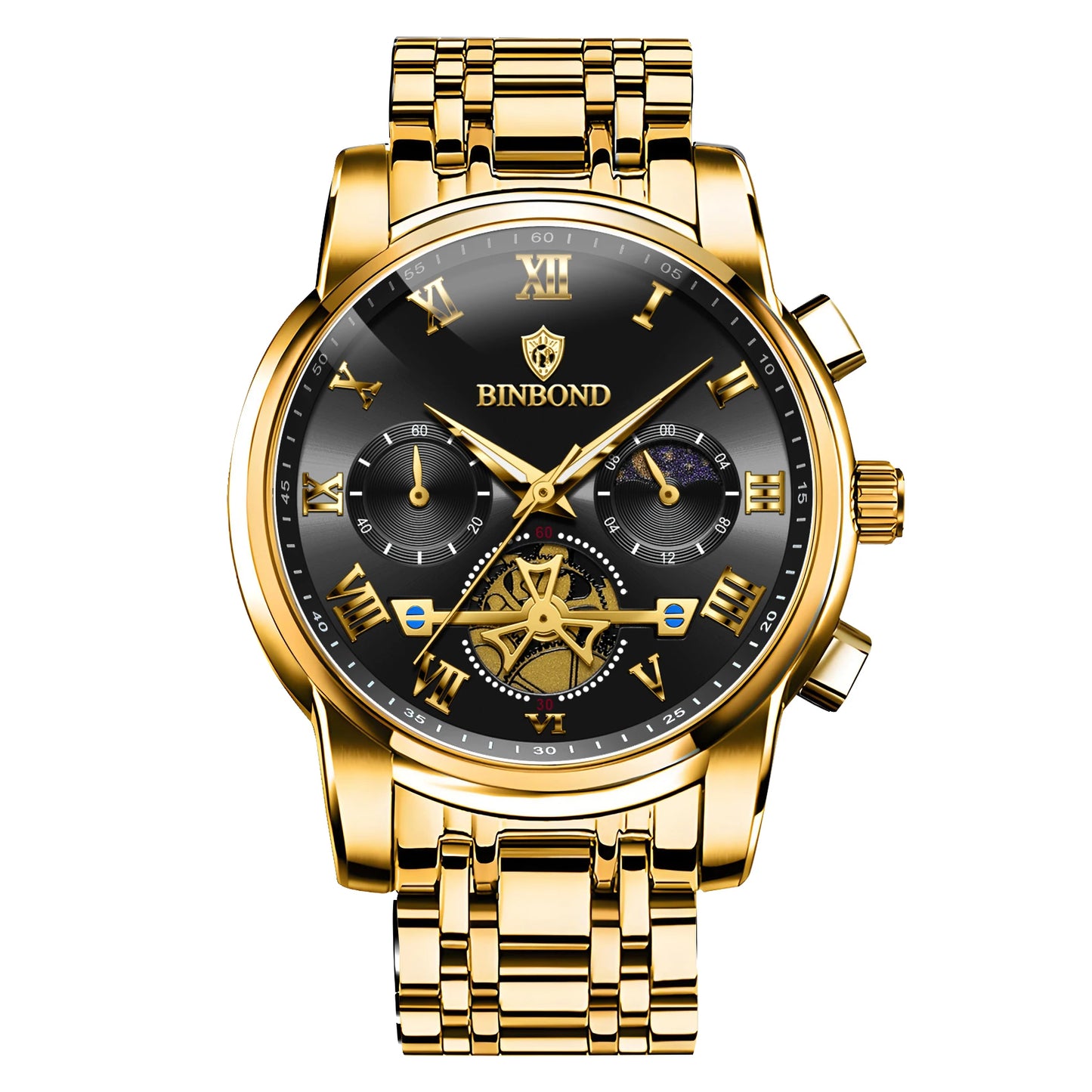 BINBOND Business Chronograph Men's Watch Accurate Quartz Watches For Men Luxury Luminous Waterproof Sports Watch Durable Reloj