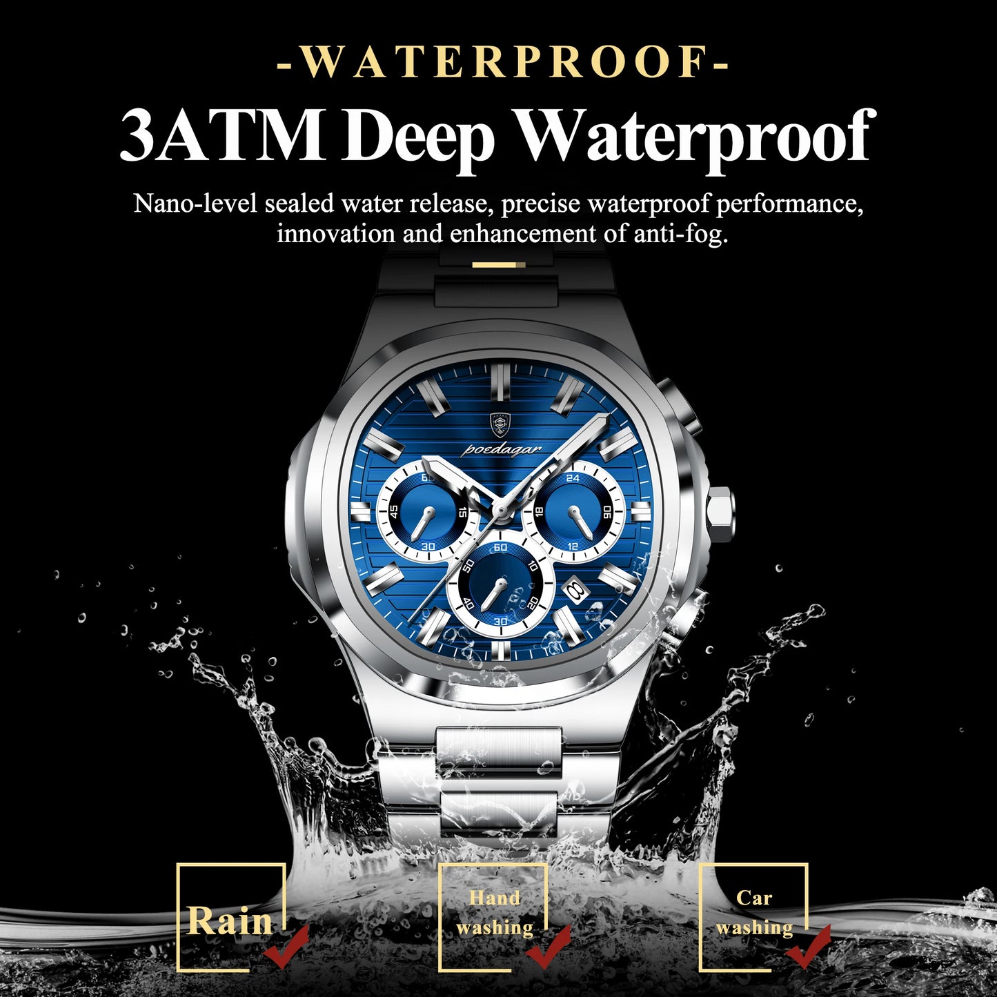 POEDAGAR Top Luxury Man Watch Waterproof Stainless Steel Luminous Men Clock Date Chronograph Quartz Business Men's Watches Reloj