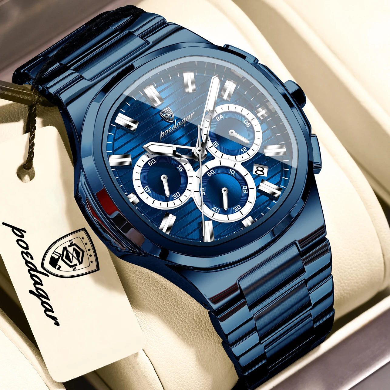 POEDAGAR Top Luxury Man Watch Waterproof Stainless Steel Luminous Men Clock Date Chronograph Quartz Business Men's Watches Reloj