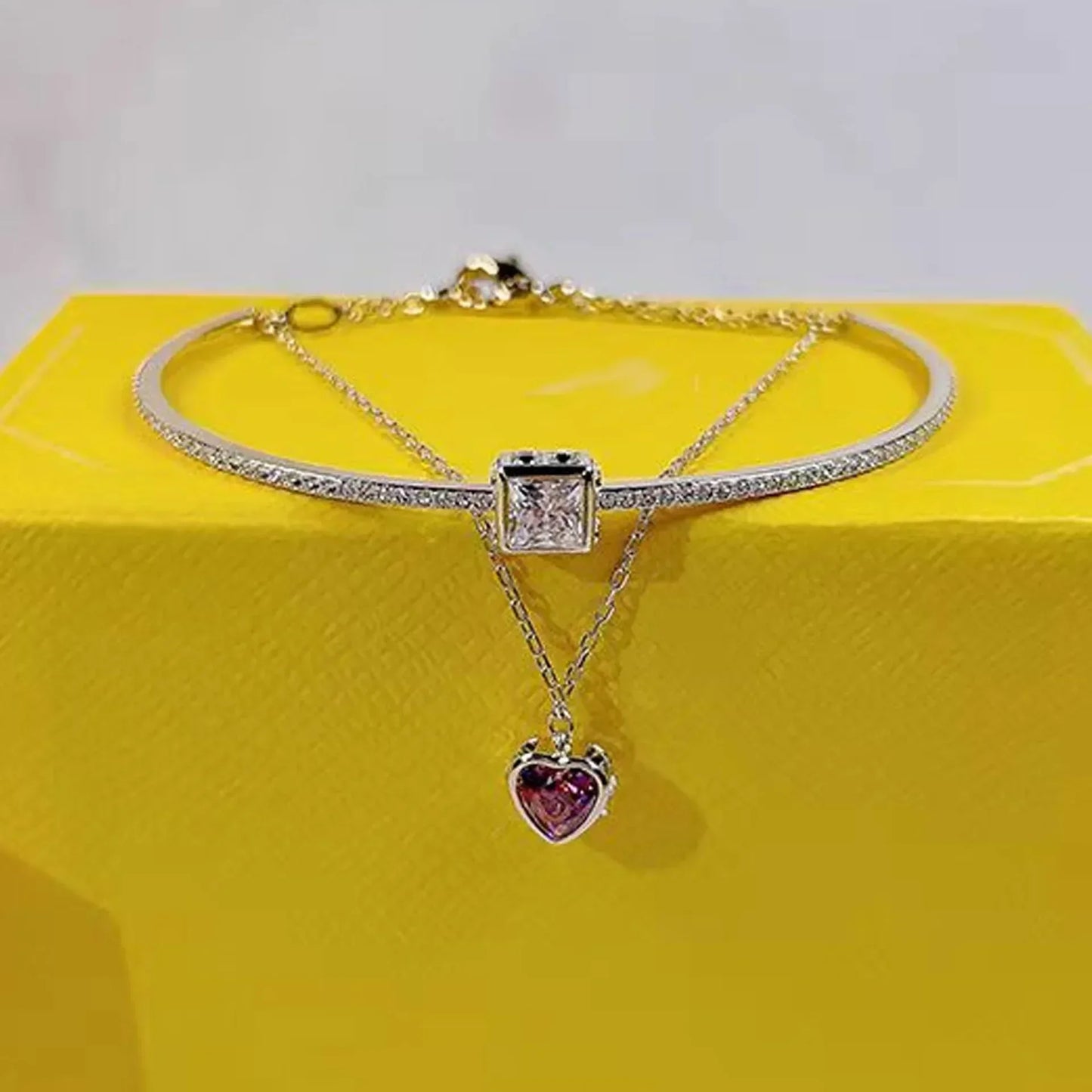 Princess Rainbow Water Drop Crystal Necklace Earrings Ring Bracelet  Charming for Women Fine Jewelry Set Trendy Party Accessorie