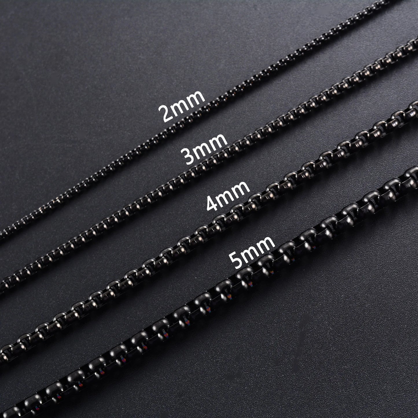 2/3/4/5mm Men's Black Plated Stainless Steel Square Rolo Box Chain Necklace for Women Men Metal Choker Jewelry Gift Accessories