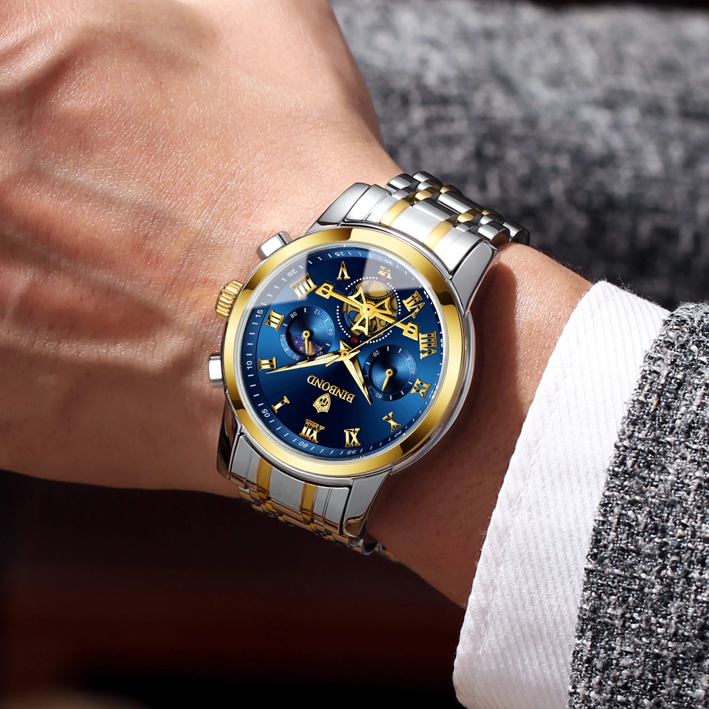 BINBOND Business Chronograph Men's Watch Accurate Quartz Watches For Men Luxury Luminous Waterproof Sports Watch Durable Reloj