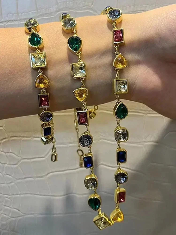 Princess Rainbow Water Drop Crystal Necklace Earrings Ring Bracelet  Charming for Women Fine Jewelry Set Trendy Party Accessorie