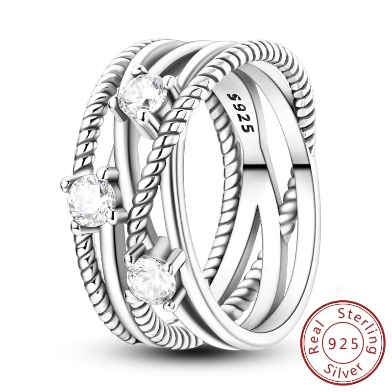 New Original 925 Sterling Silver Rings Stackable Infinite Silver Zircon Ring For Women Wedding Anniversary Birthday Jewelry Gift