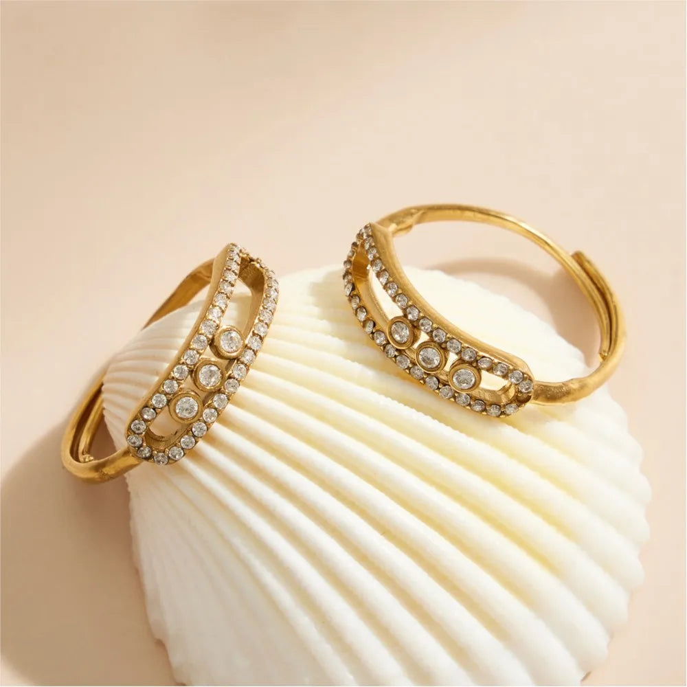3 Slidable Zircon Necklace Bracelet Ring for Women 18k Gold Plated Stainless Stee Chain Necklaces Bracelets Rings Jewelry Set